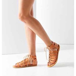 Tan lace up gladiator sandals
